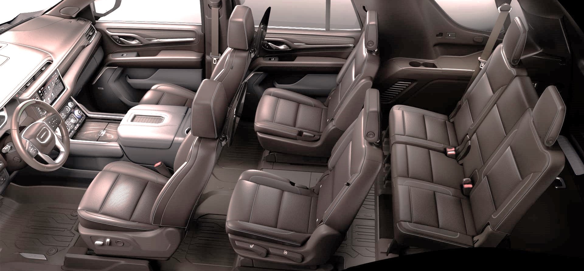 GMC Yukon Denali XL 後席インテリア 移動中の打ち合わせにも使える広い車内